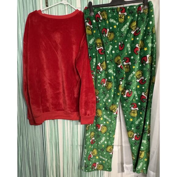 Unisex Grinch Pajama Set, “Naughty” Red Sweatshirt, Green Pants, Large - Picture 7 of 7